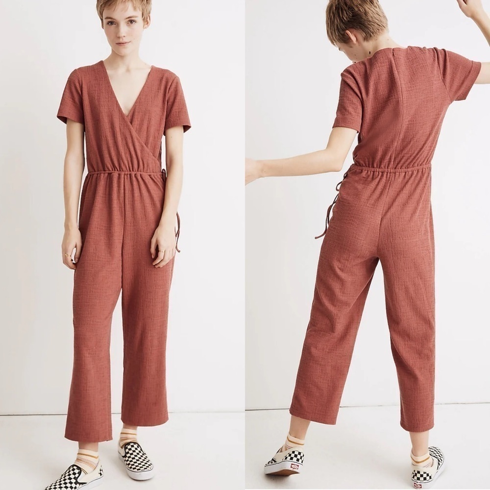 Madewell Texture & Thread Mauve Short Sleeve Wrap Jumpsuit